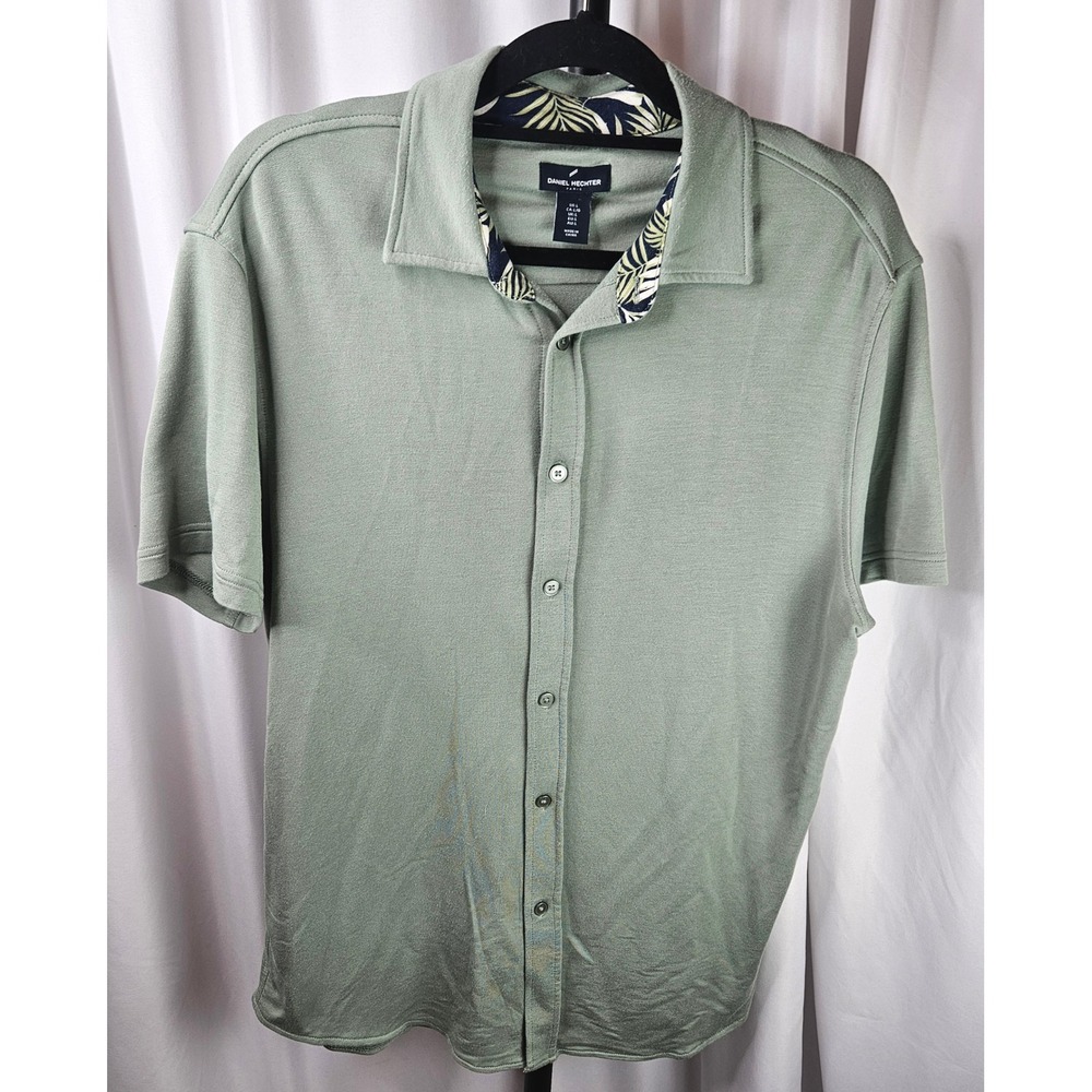 Men's Daniel Hechter Button-Up Shirt Short Sleeve Palm Print Casual Size‎ L